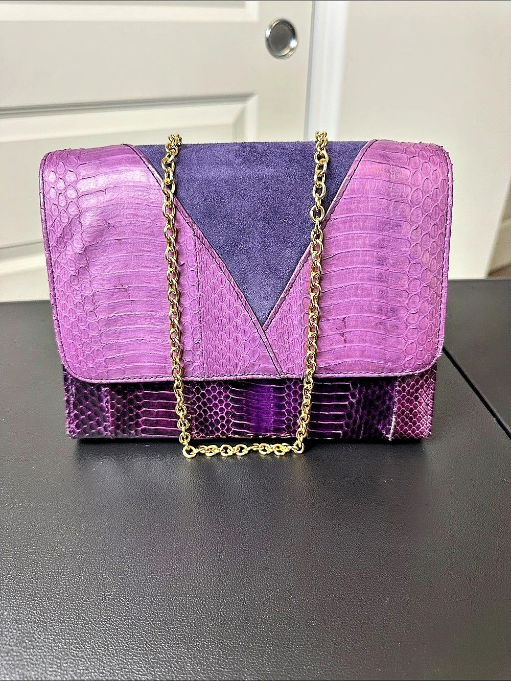 J. Reneé Purple Snake Skin Suede Shoulder Bag